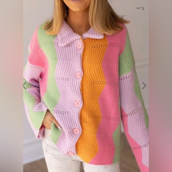 Grace And Emma Sweaters - Grace and Emma XS Pastel Chevron Knit Button-Up Cardigan